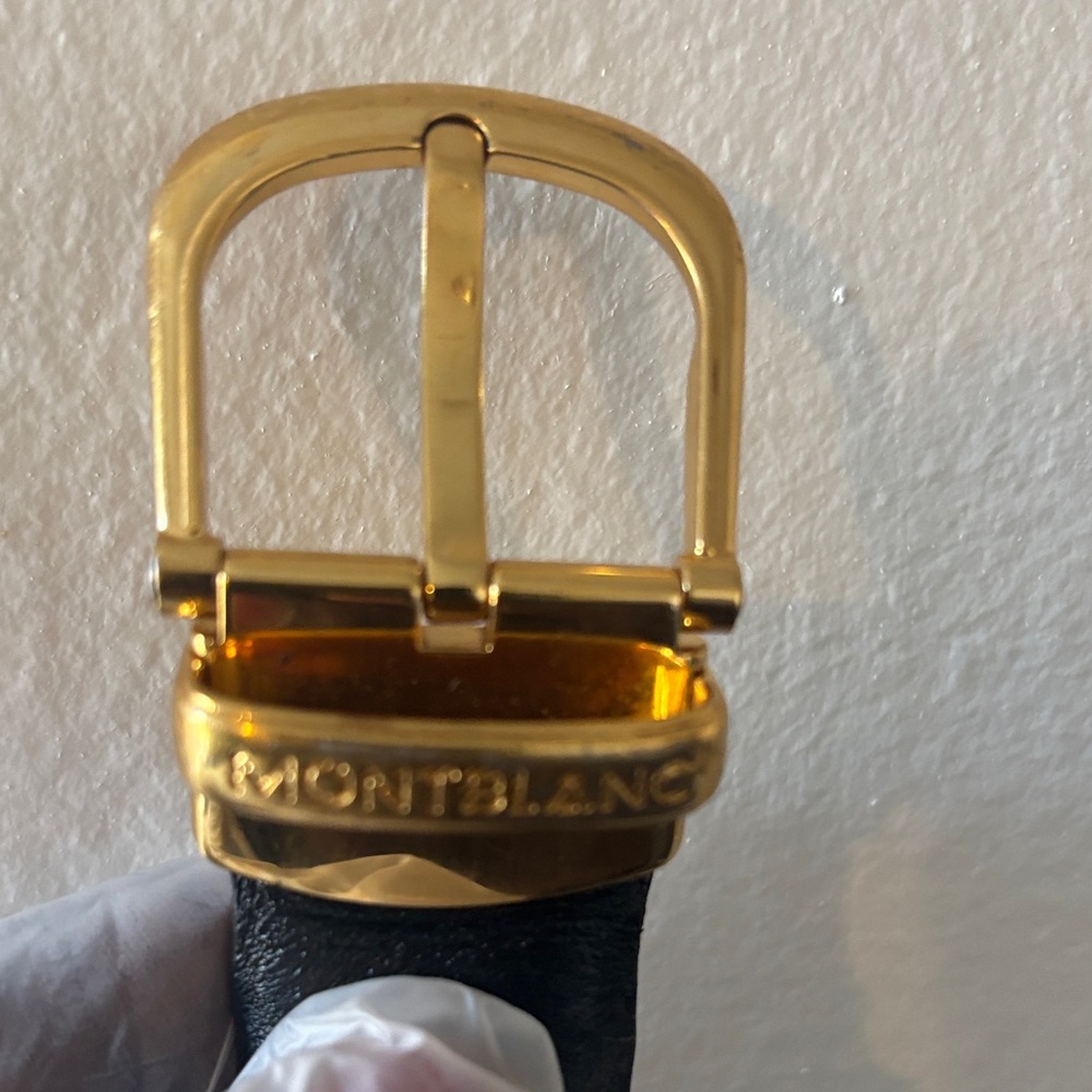 Montblanc Black Leather Belt with Gold Buckle